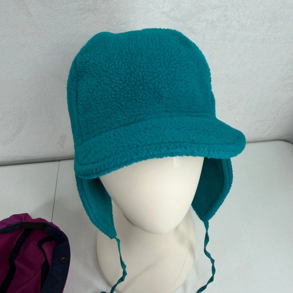 Vtg Columbia L 3 in 1 Trapper Ear Flap Cap Purple Teal Fleece Lined Gorpcore Hat